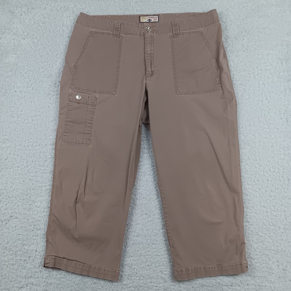 Caribbean Joe Cargo Capris Woman 14 Tan Multi Pocket Utility Cropped Pants